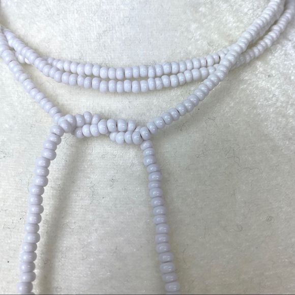 White seed bead with aqua tassel wrap necklace - Picture 12 of 15